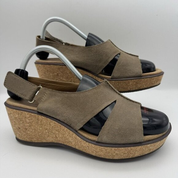 Clarks Collection Women's Leather Slide Cork Wedge Slip On Sandals Size 11.5 - Picture 1 of 5